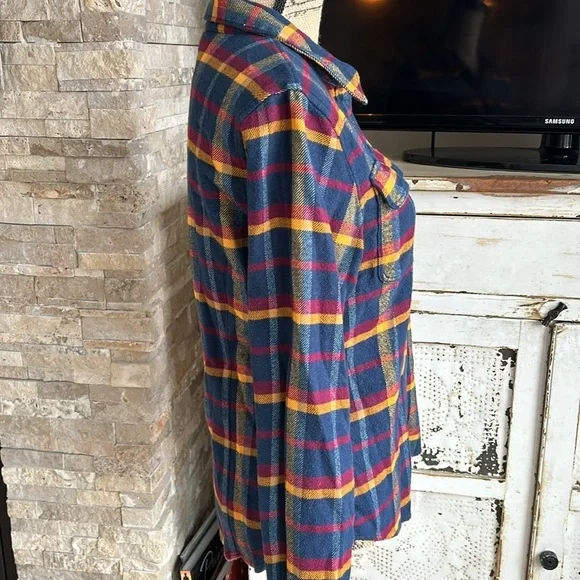 Patagonia Fjord worn wear organic cotton navy mustard burgundy flannel shirt - Picture 10 of 16
